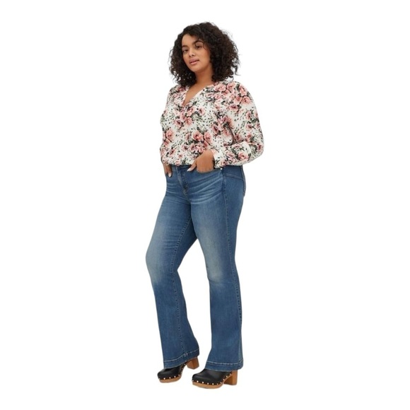TORRID White Pink Floral Long Sleeve Button Front Long Tunic Blouse Size 3XL - Picture 3 of 10